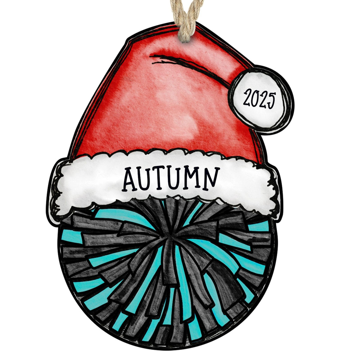 Cheer pom ornament turquoise teal and black