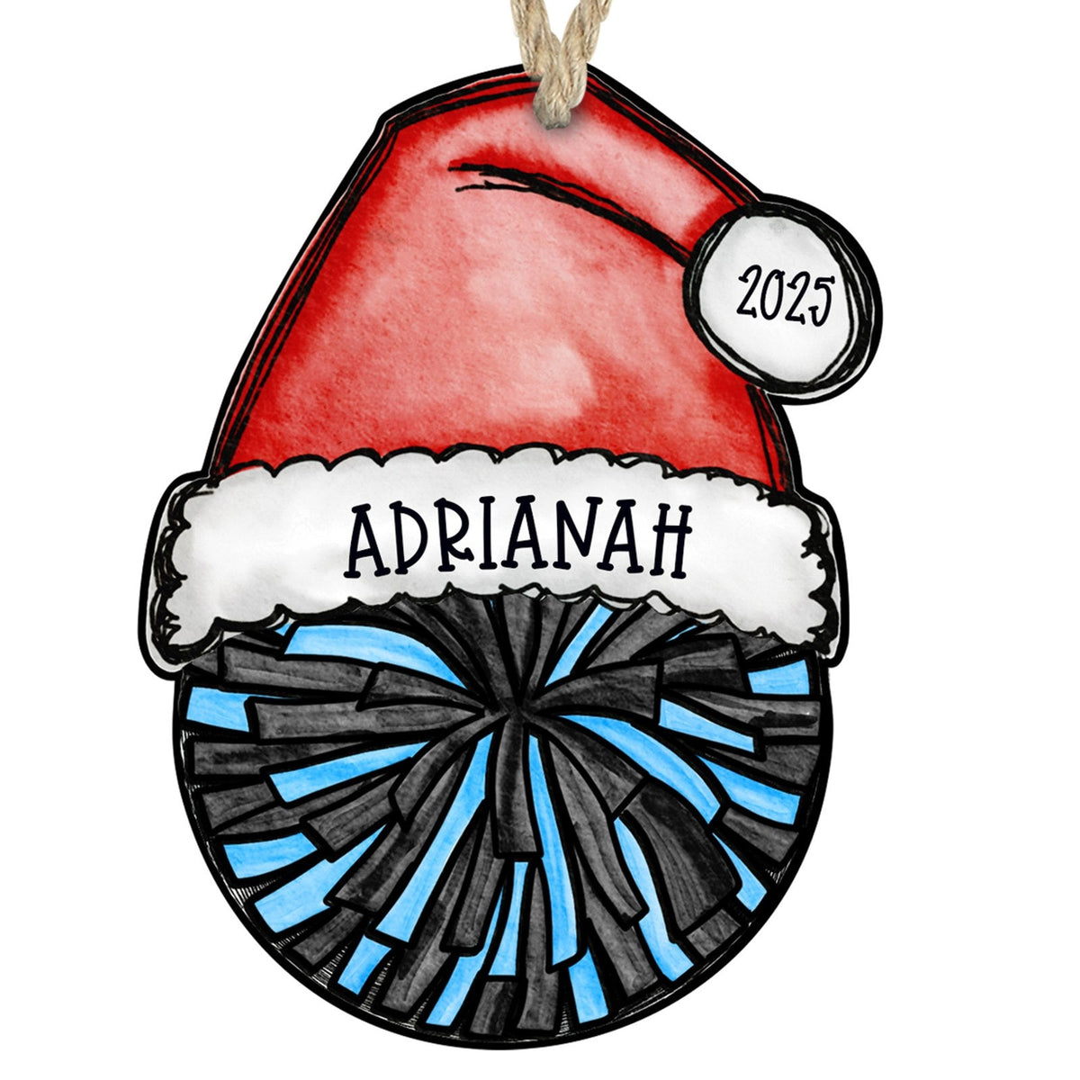 Cheer pom ornament light blue and black
