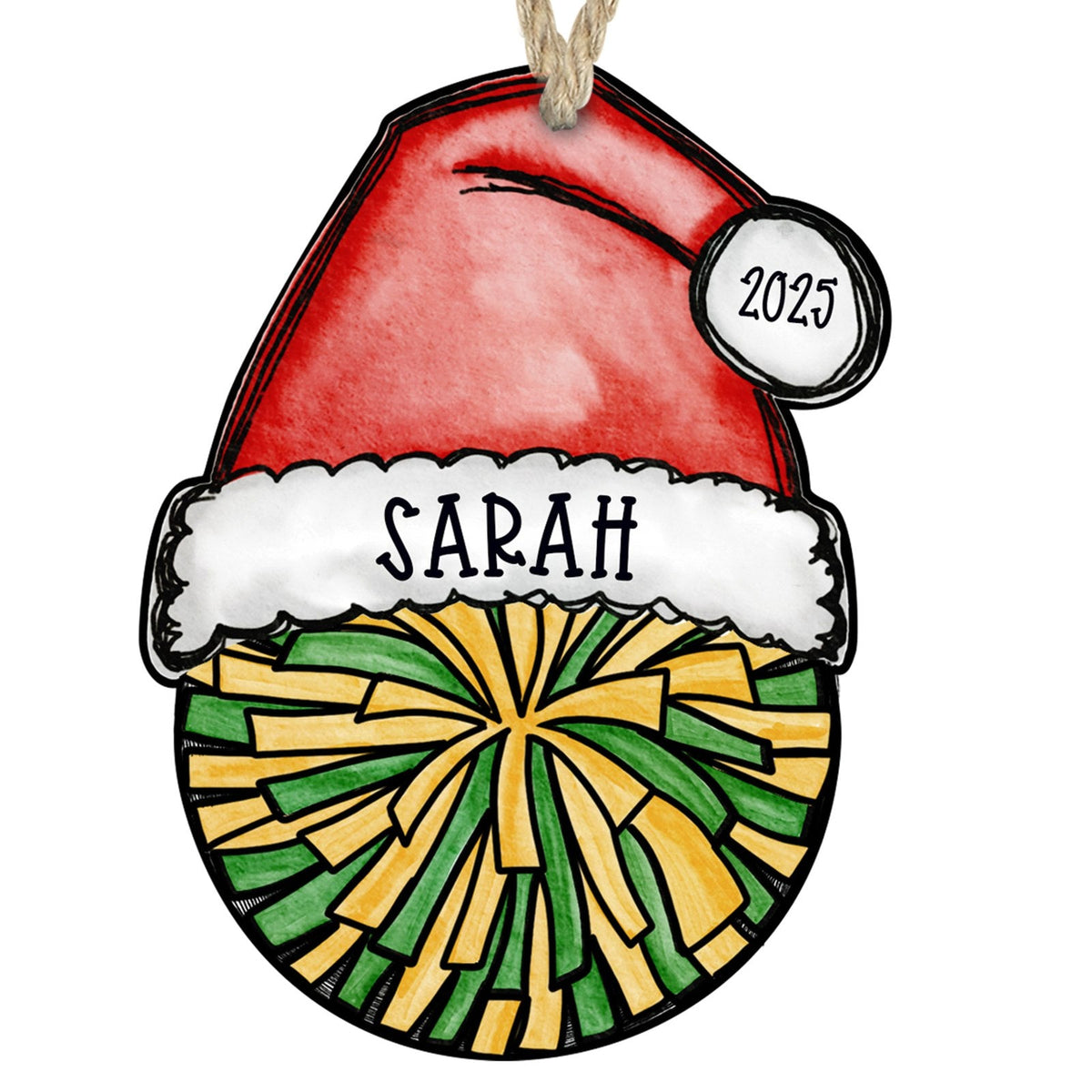 Cheer pom ornament green and gold