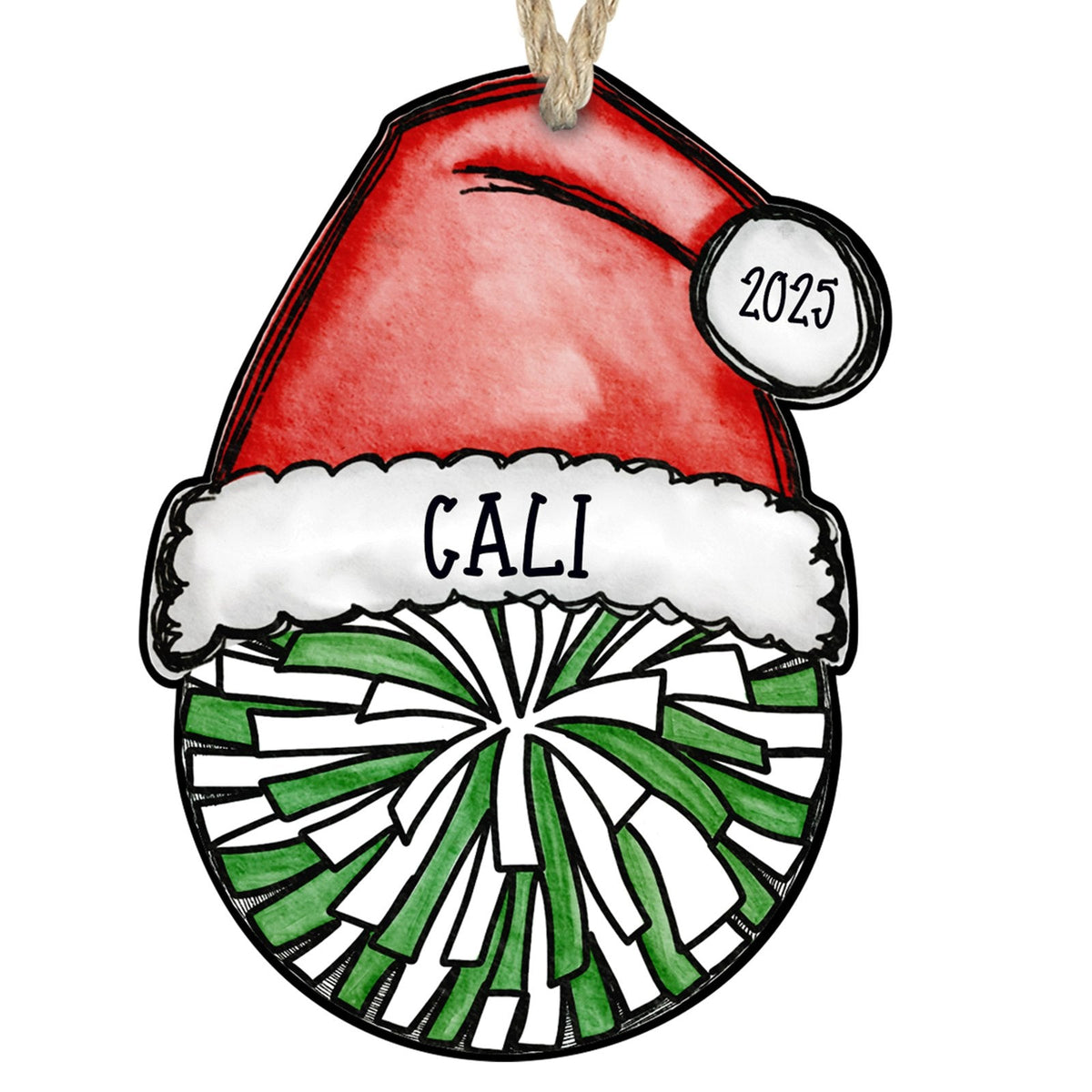 Cheer pom ornament green and white
