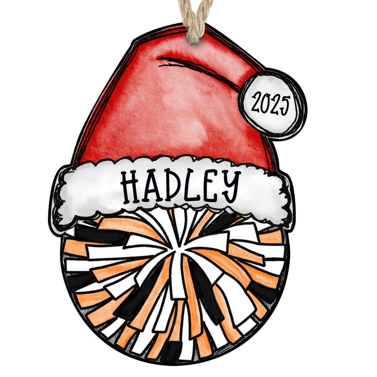Cheer pom ornament orange white and black