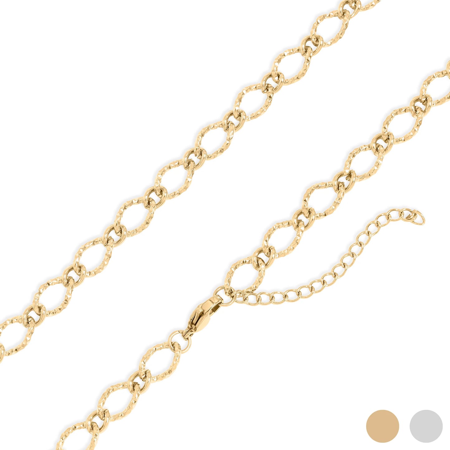 Hammered Oval Link Necklace – 18K Gold or Silver Stainless Steel