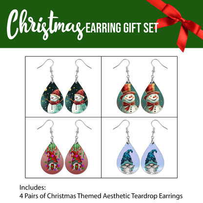 4 Pairs Christmas Teardrop Earrings Gift Set Snowman Gnome