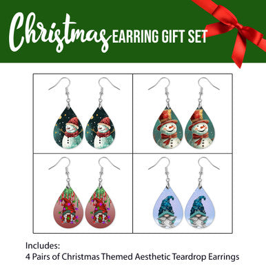 4 Pairs Christmas Teardrop Earrings Gift Set Snowman Gnome