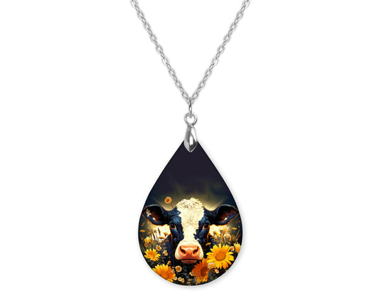 Cow Floral Teardrop Shape Necklace