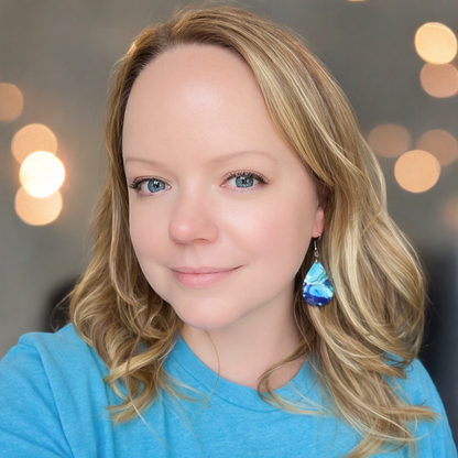 Blue Teal Paint Pour Teardrop Earrings