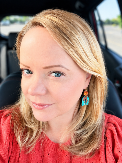 Orange Glitter and Patina Arch Acrylic Earrings