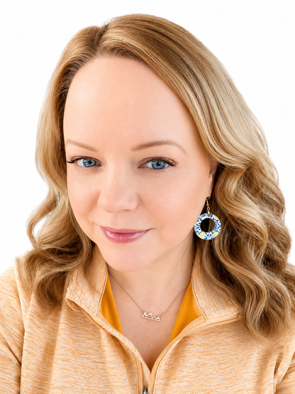 Blue & Yellow Lemon Flower Dangle Hoop Earrings