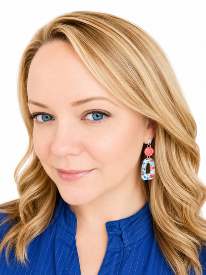 Red Blue Floral Dangle Earrings | 4th of July Acrylic