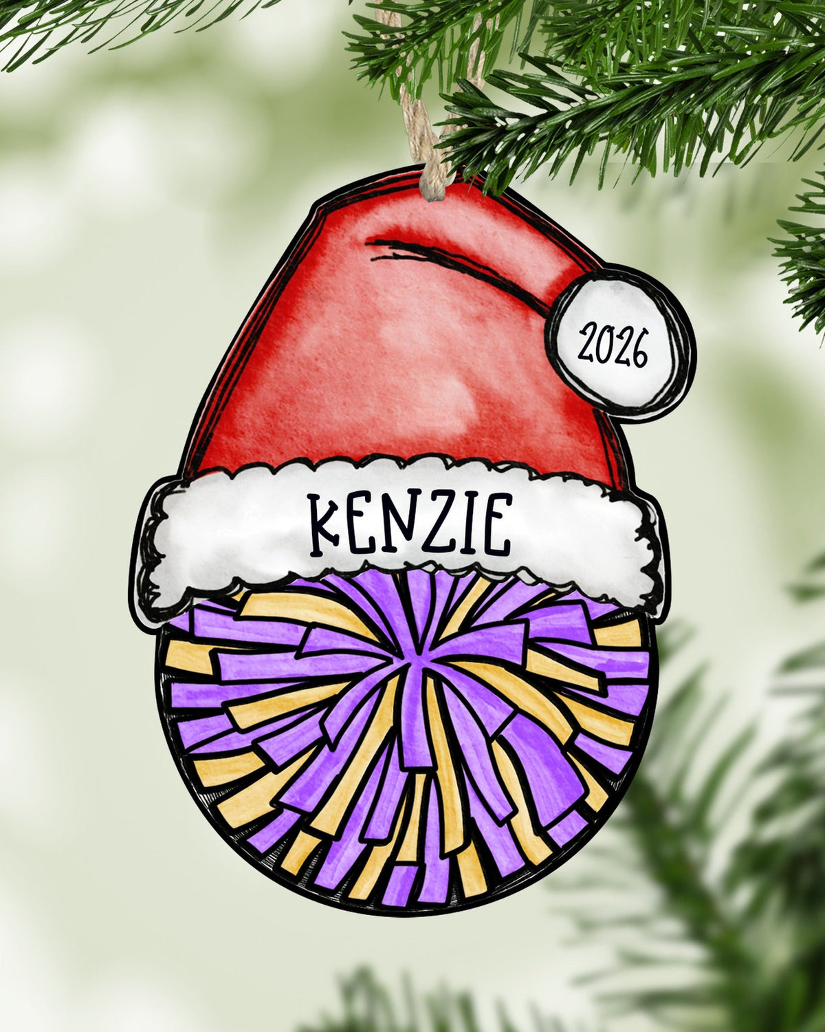 Personalized Cheer Pom Ornament – Custom Name, Number & Year