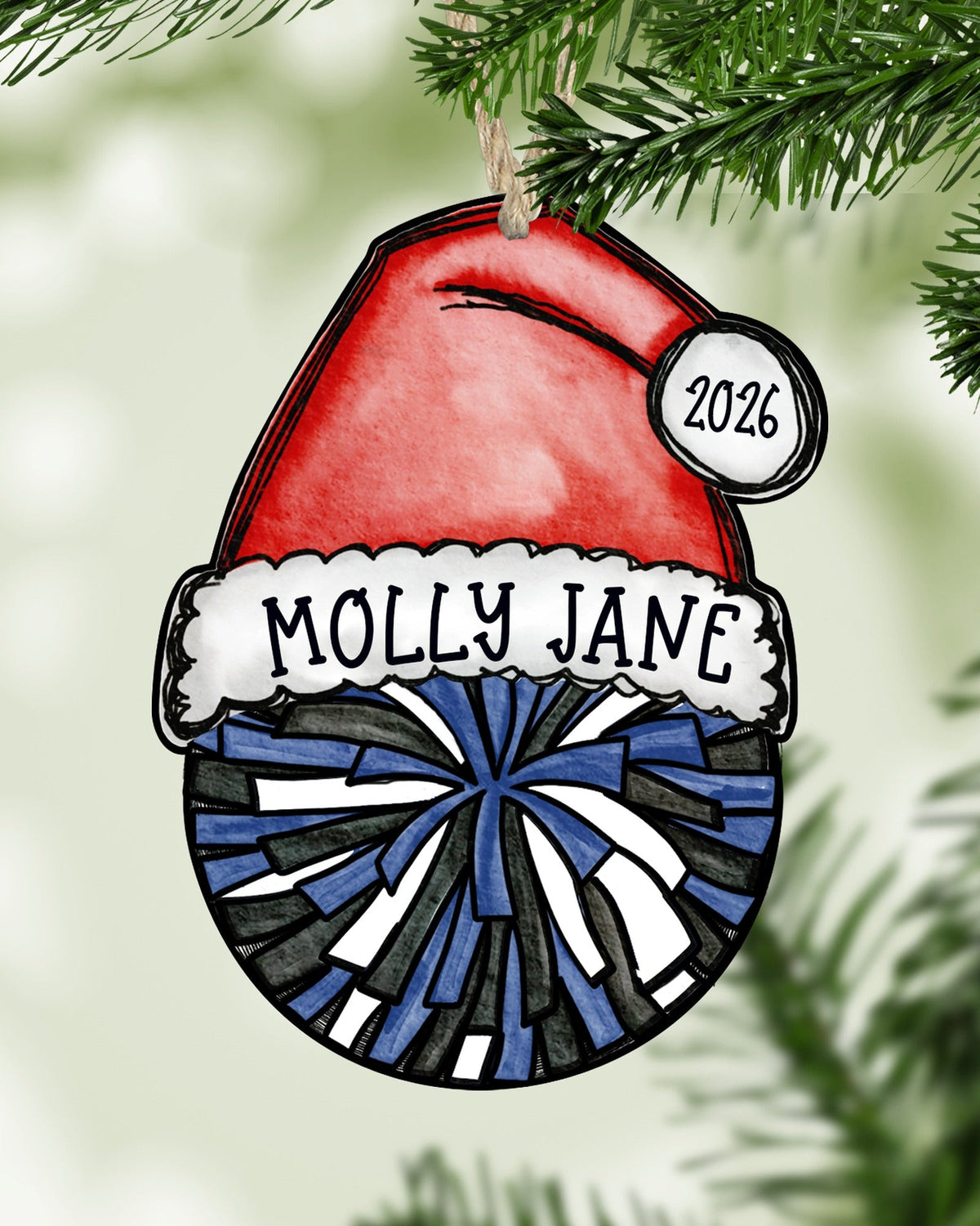 Personalized Cheer Pom Ornament – Custom Name, Number & Year