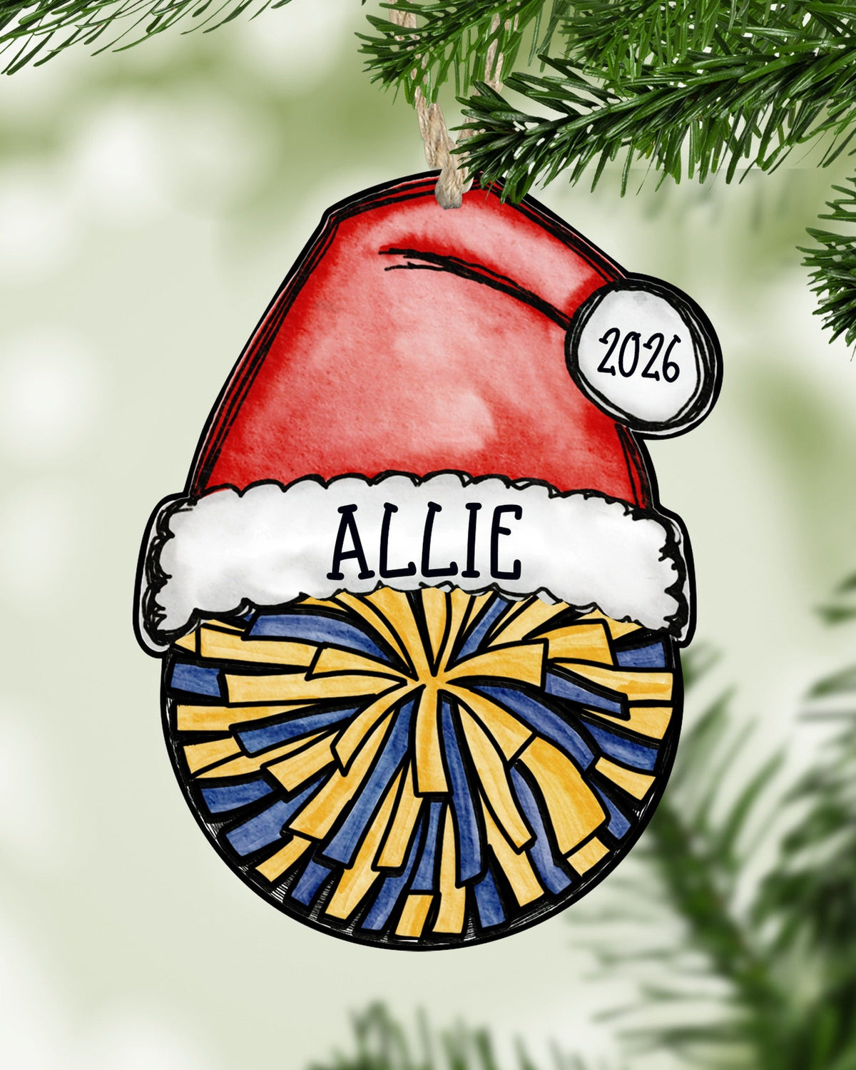 Personalized Cheer Pom Ornament – Custom Name, Number & Year