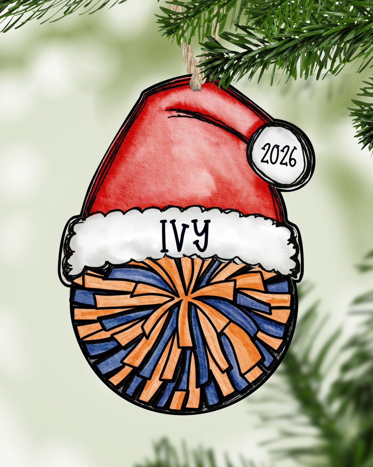 Personalized Cheer Pom Ornament – Custom Name, Number & Year