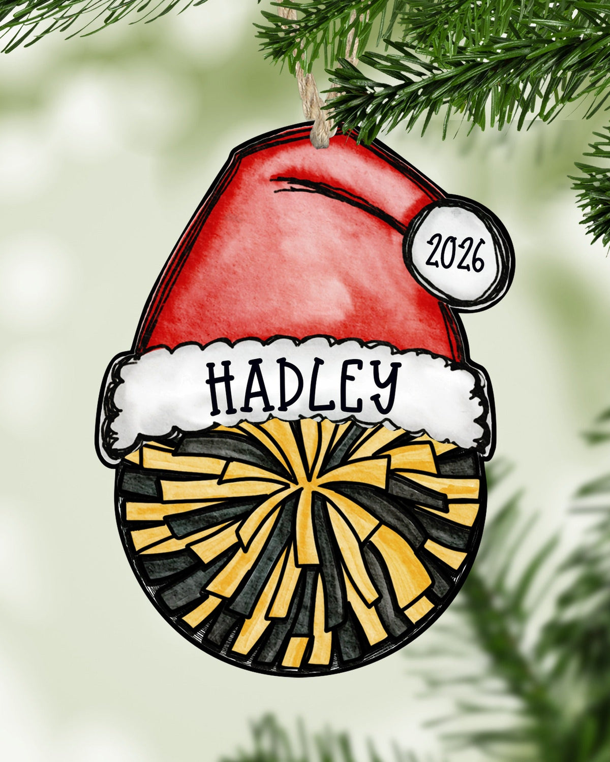 Personalized Cheer Pom Ornament – Custom Name, Number & Year