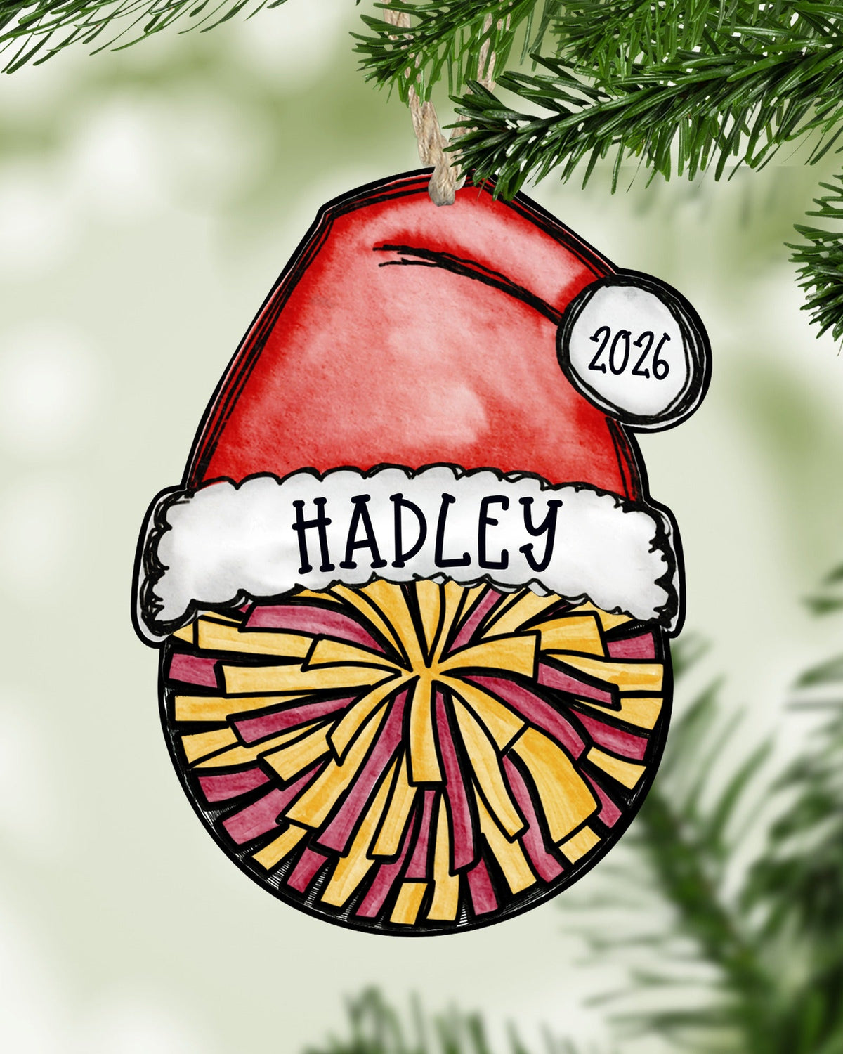 Personalized Cheer Pom Ornament – Custom Name, Number & Year