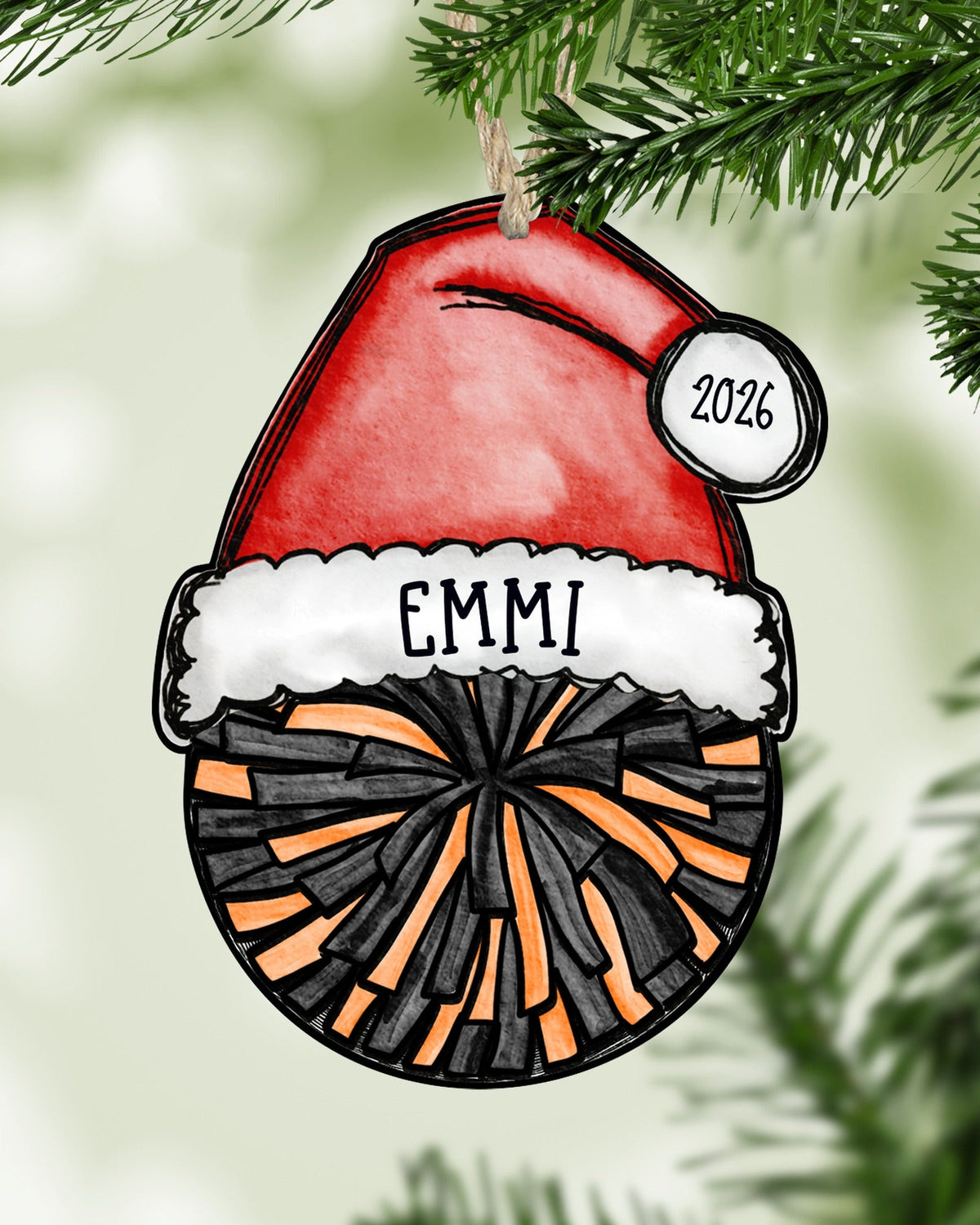 Personalized Cheer Pom Ornament – Custom Name, Number & Year