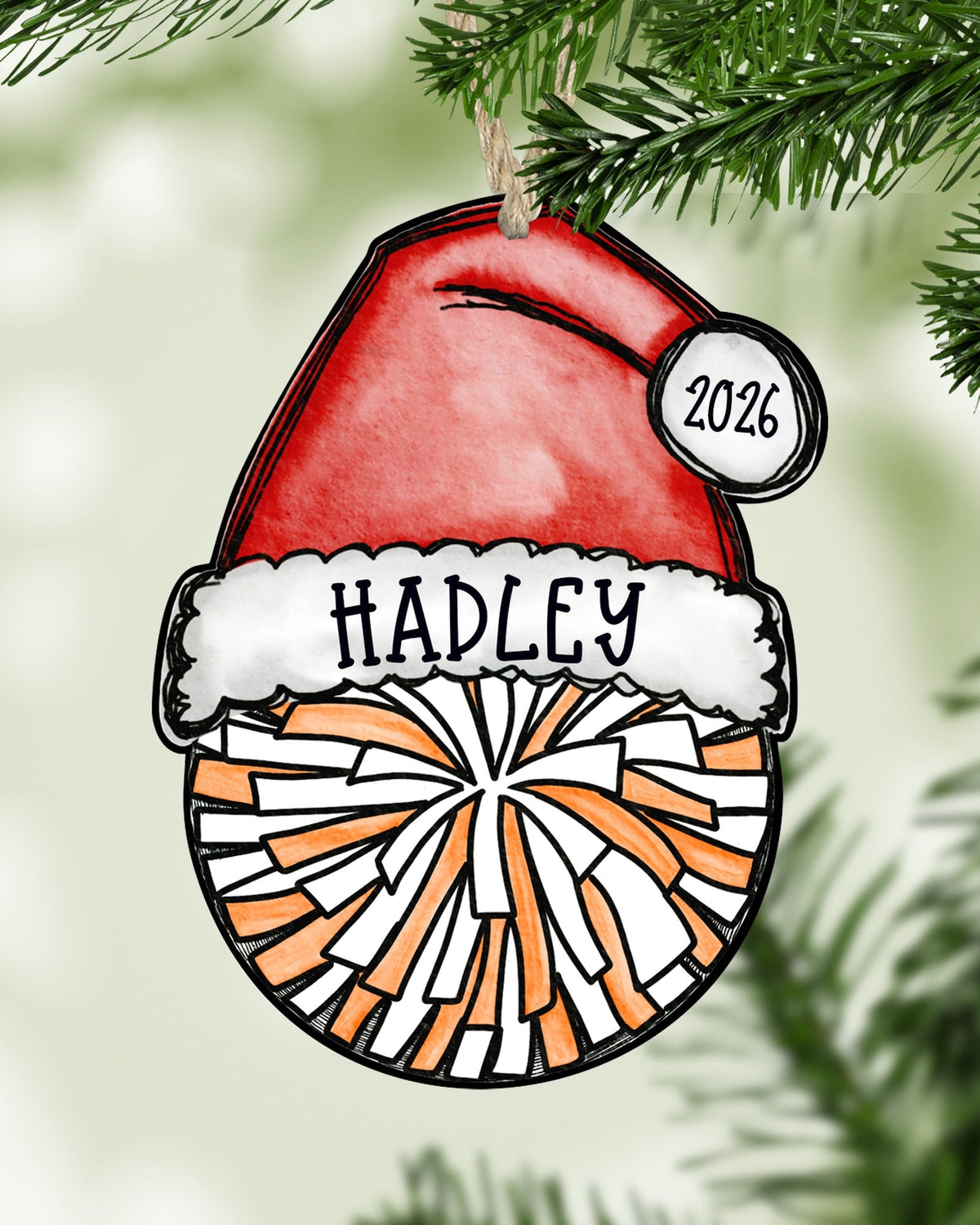Personalized Cheer Pom Ornament – Custom Name, Number & Year