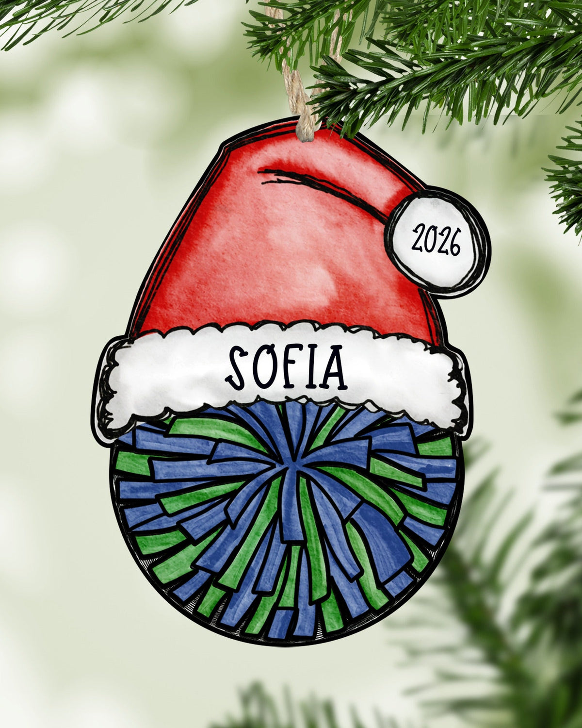 Personalized Cheer Pom Ornament – Custom Name, Number & Year
