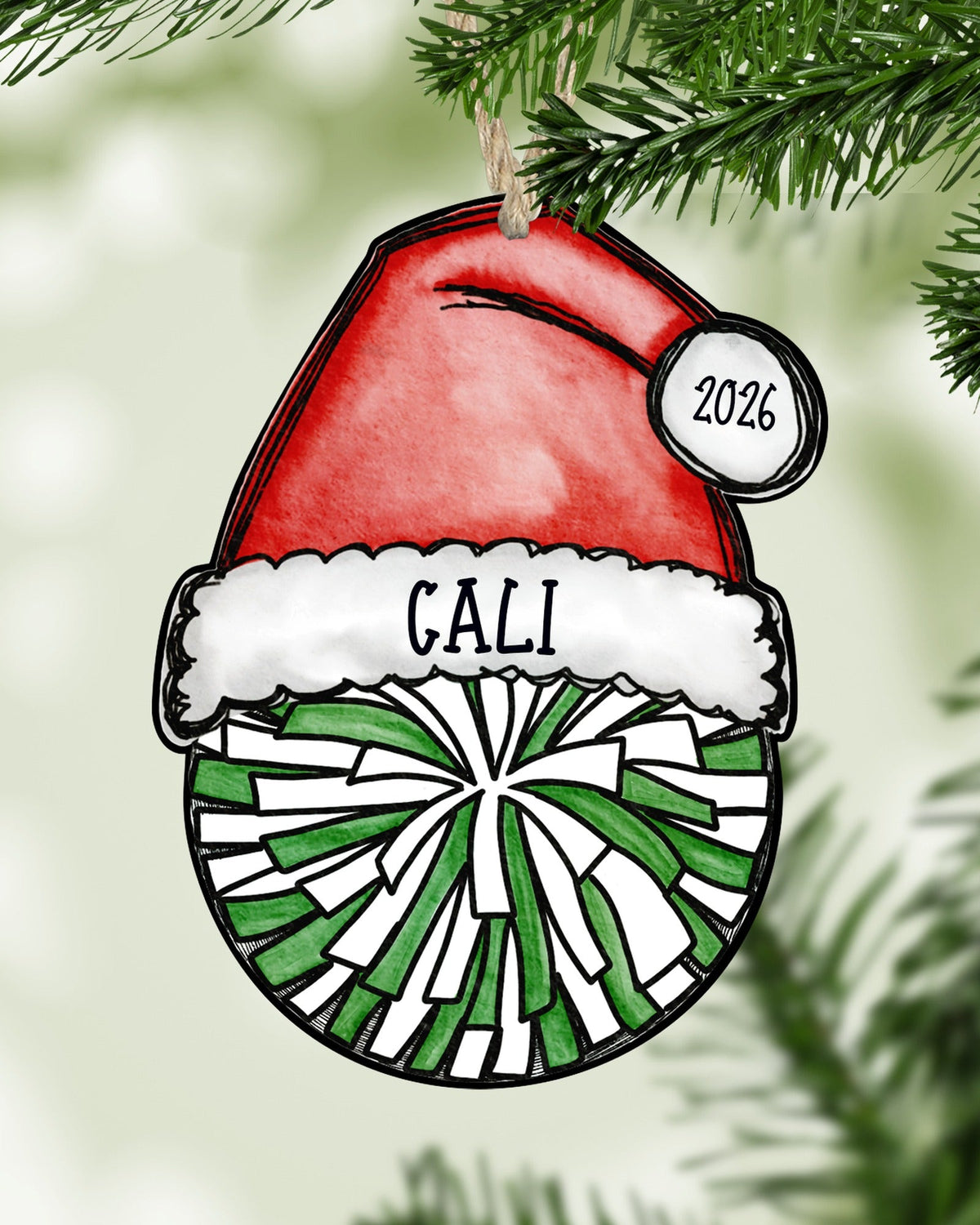 Personalized Cheer Pom Ornament – Custom Name, Number & Year