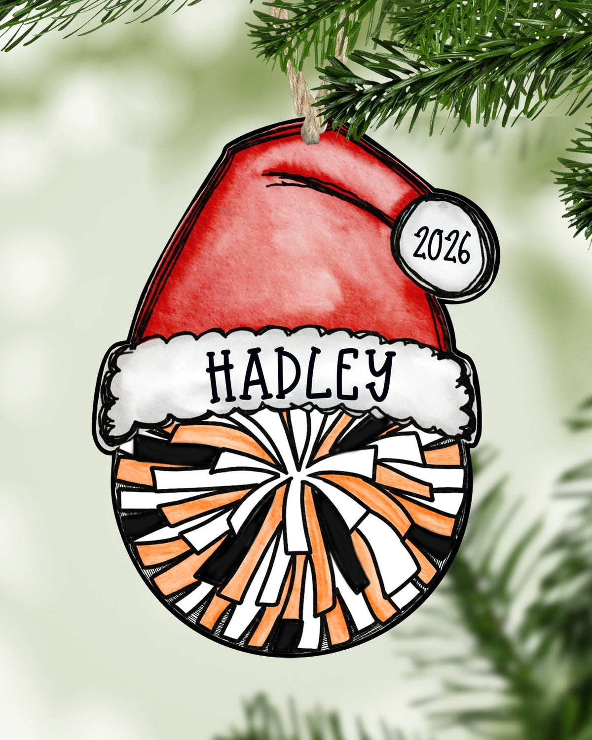 Personalized Cheer Pom Ornament – Custom Name, Number & Year