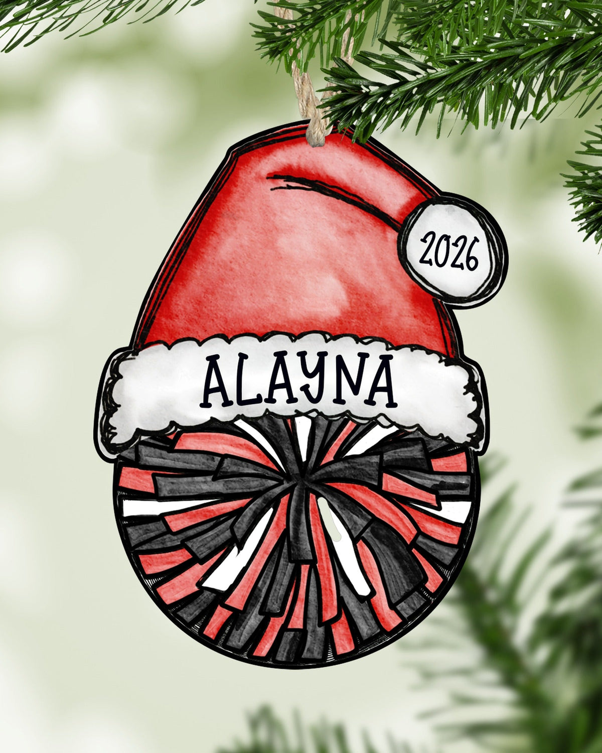 Personalized Cheer Pom Ornament – Custom Name, Number & Year