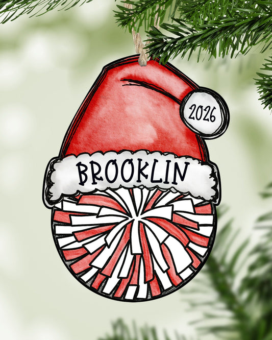 Personalized Cheer Pom Ornament – Custom Name, Number & Year