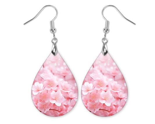 Pink Cherry Blossom Teardrop Earrings – Floral Spring Dangle Earrings