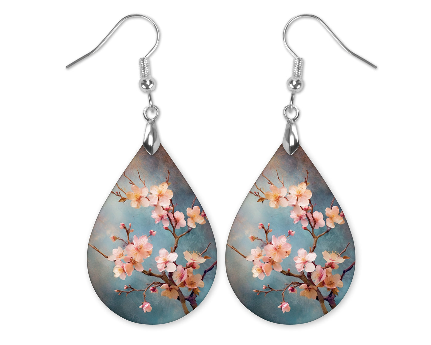 Cherry Blossom Branch Teardrop Earrings – Floral Dangle Earrings