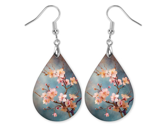 Cherry Blossom Branch Teardrop Earrings – Floral Dangle Earrings