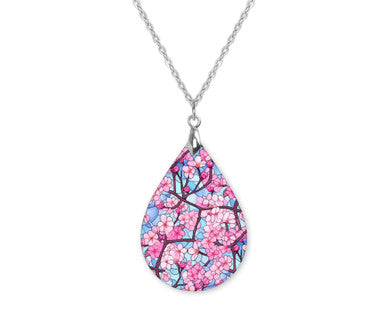 Cherry Blossom 2 Flower Teardrop Shape Necklace