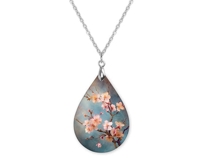 Cherry Blossom 4 Flower Teardrop Shape Necklace