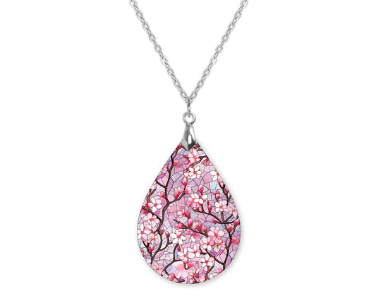 Cherry Blossom Flower Teardrop Shape Necklace