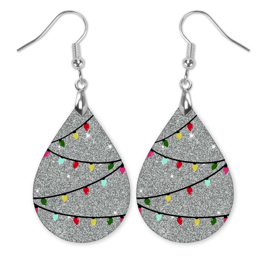Festive Christmas Lights Teardrop Earrings - Double-Sided Design, Stainless Steel Earwires
