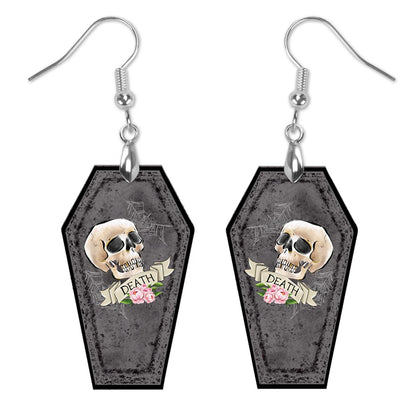 Coffin Casket Halloween Hardboard Dangle Drop Earrings