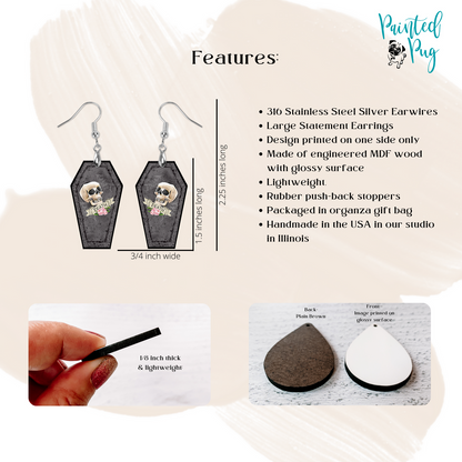 Coffin Casket Halloween Hardboard Dangle Drop Earrings
