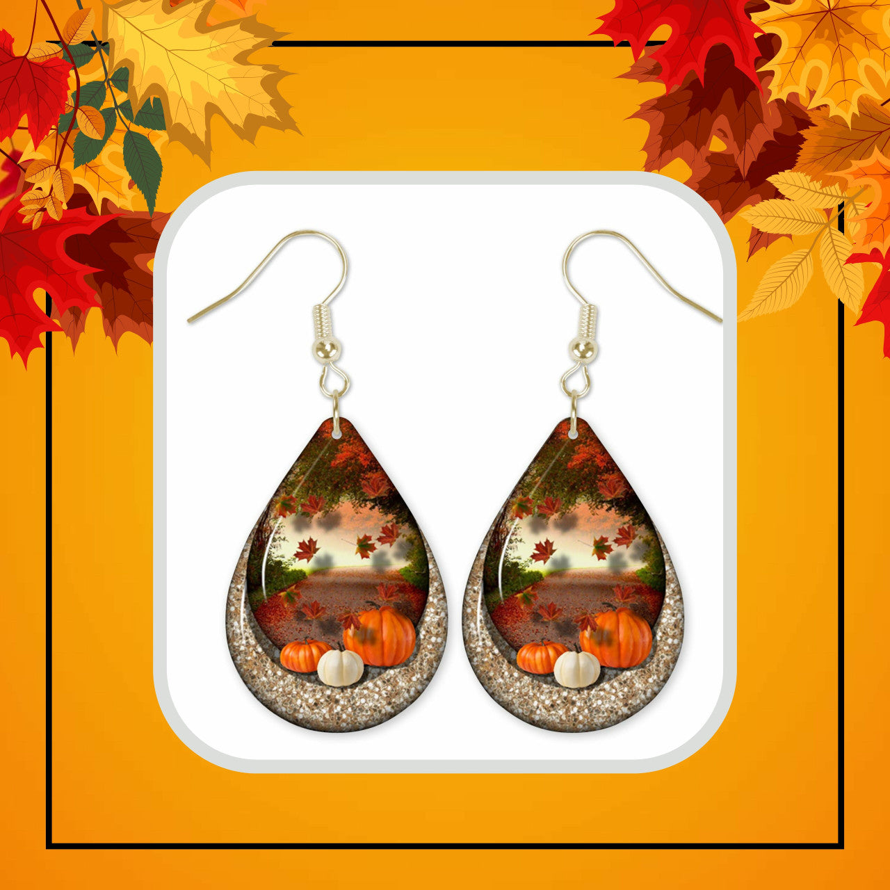 Orange & Black Buffalo Plaid Teardrop Earrings for Fall