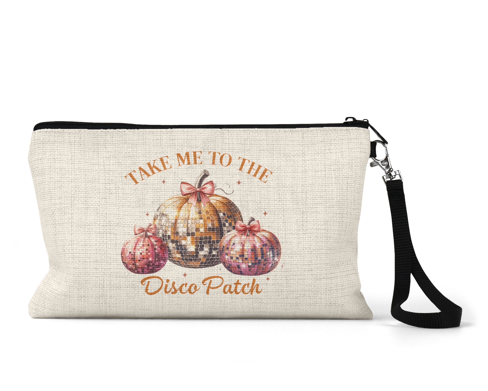 Take Me to the Disco Patch Makeup Bag front view on a white background