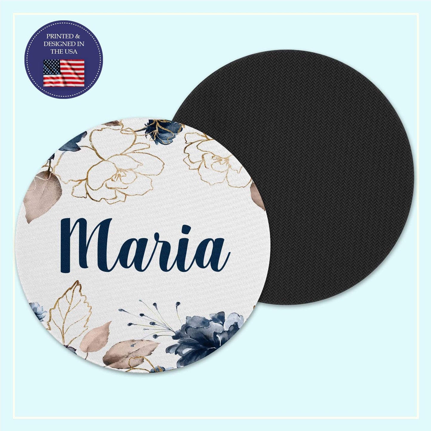Navy floral neoprene coaster