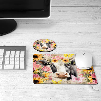 Floral cow desk set on a desk