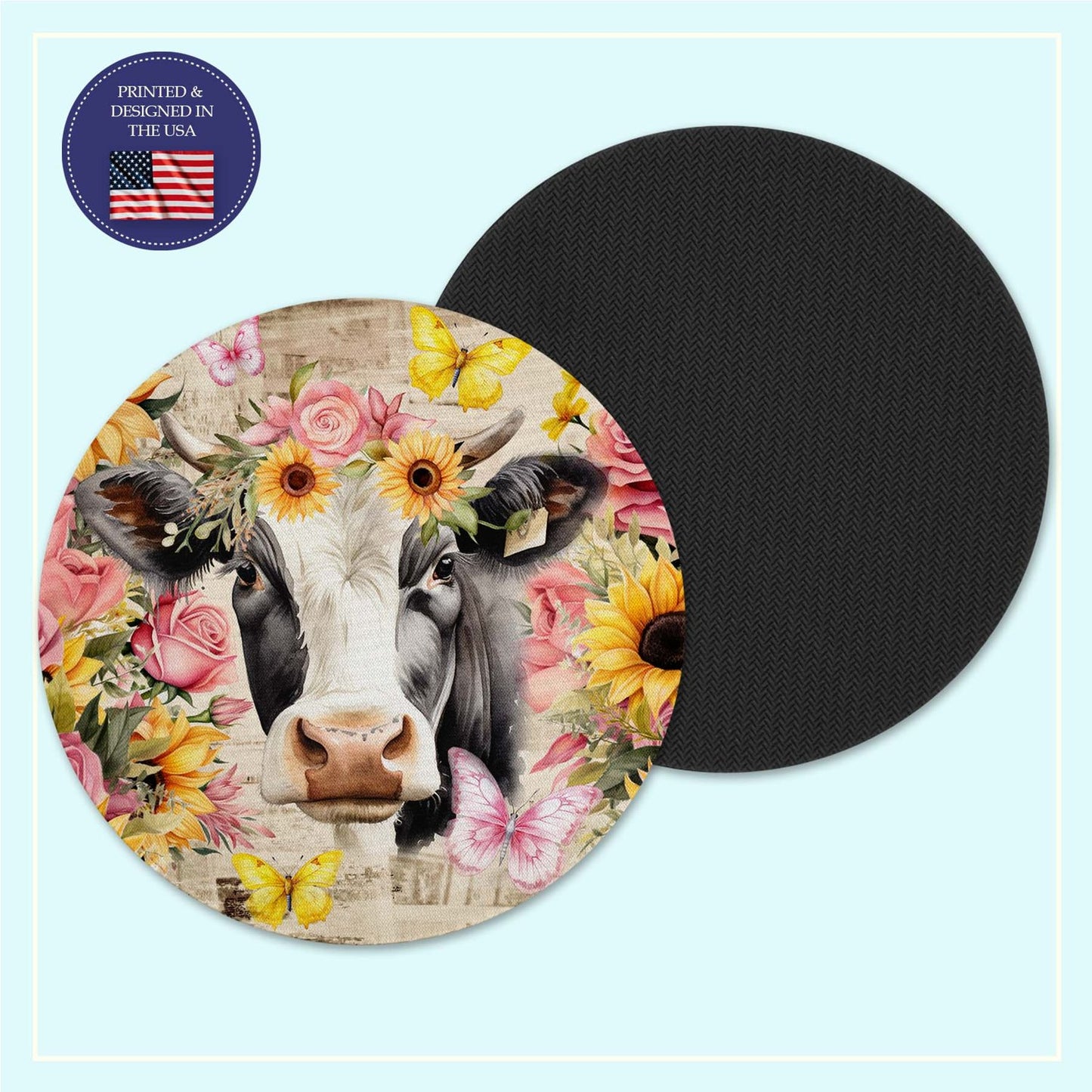 Floral cow neoprene coaster