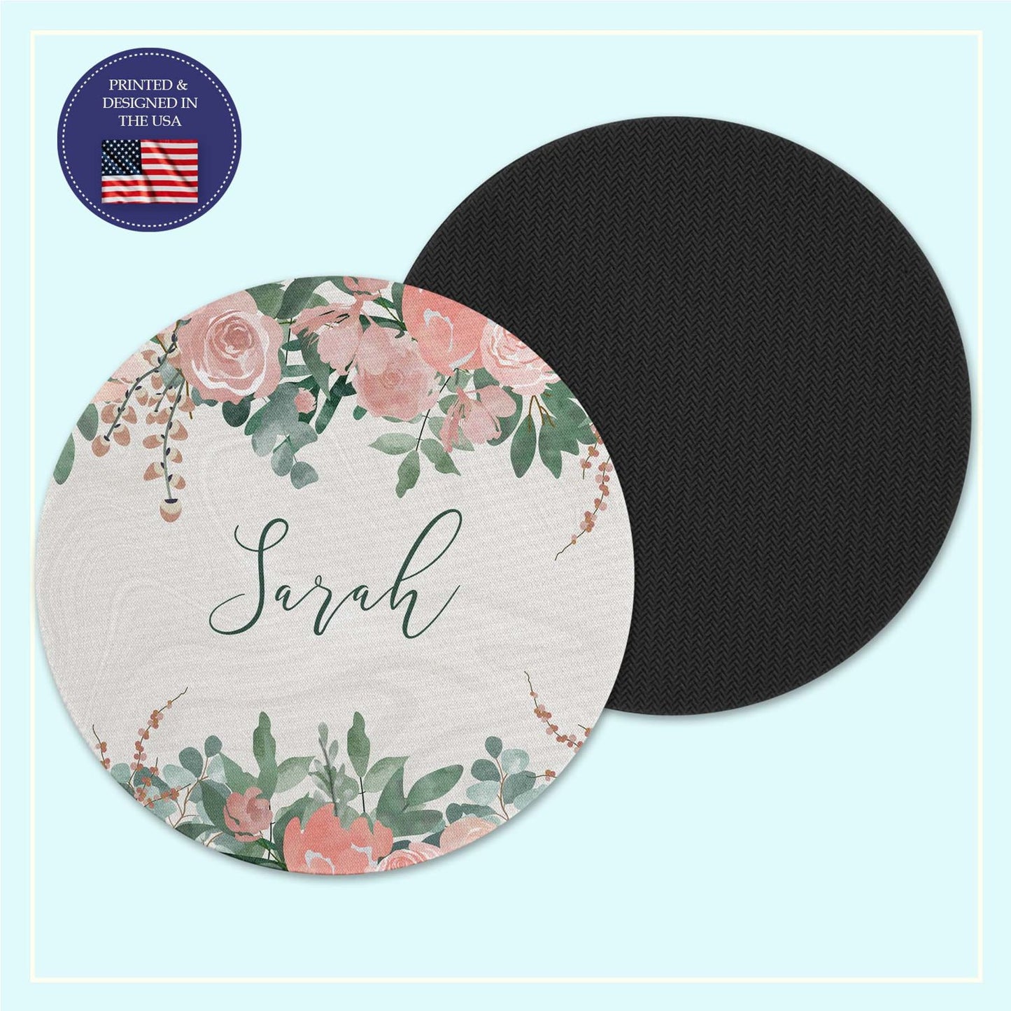 Peach floral neoprene coaster