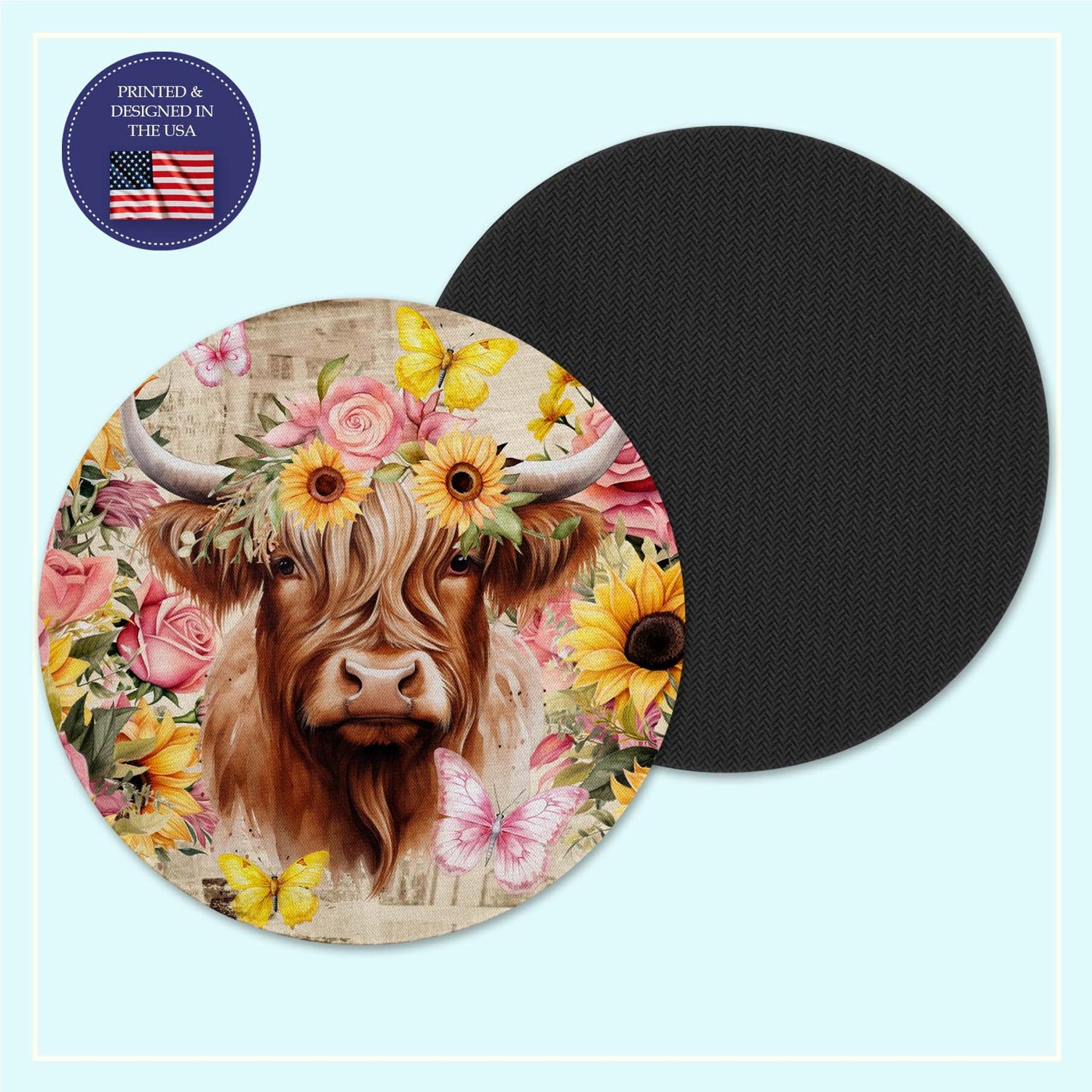 Highland cow neoprene coaster