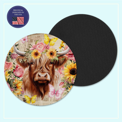 Highland cow neoprene coaster