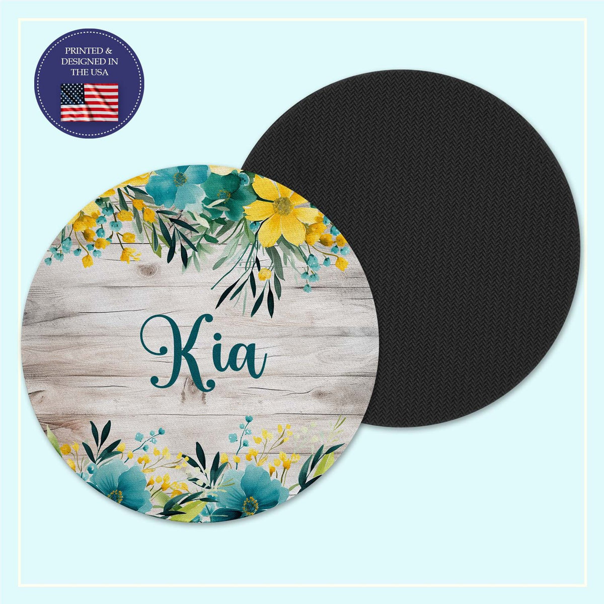 Teal yellow barnwood neoprene coaster