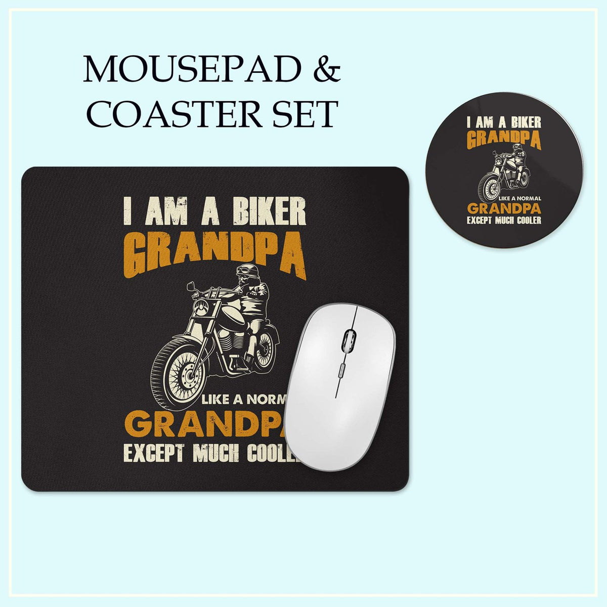 Biker grandpa mousepad and coaster set
