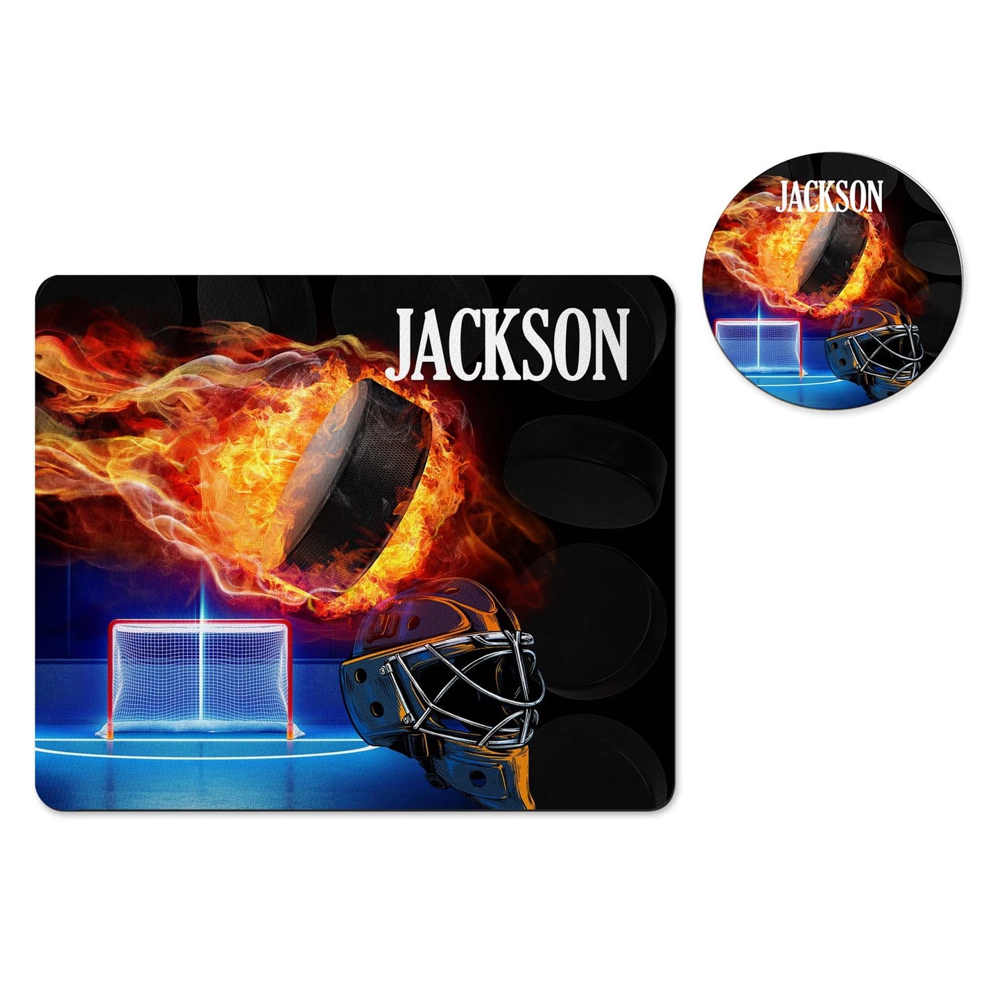 Personalized hockey mousepad and coaster set