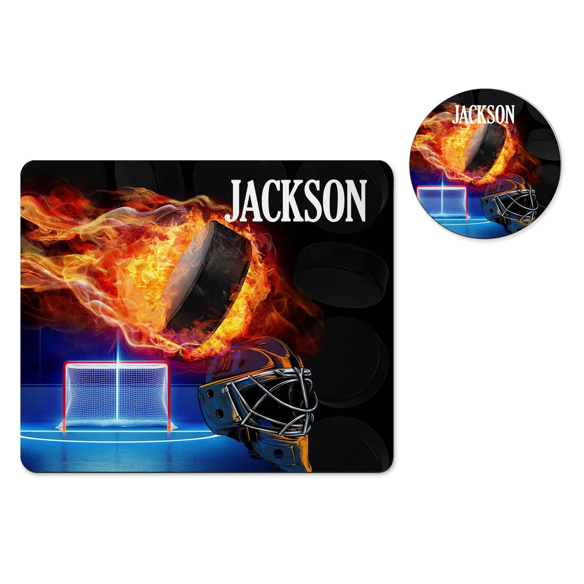 Personalized hockey mousepad and coaster set