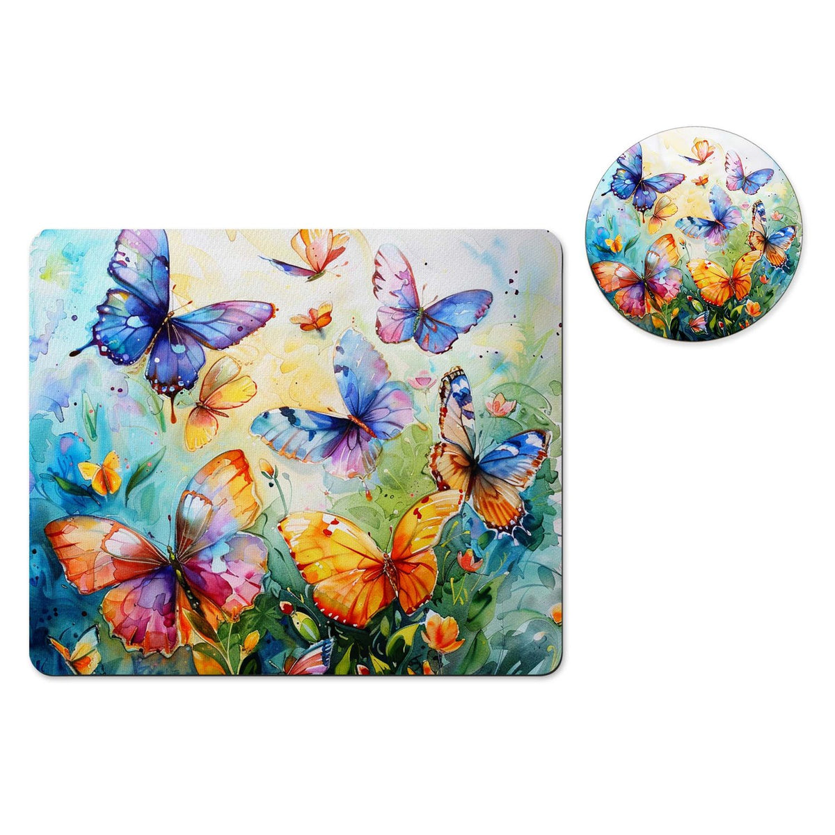 Orange butterflies mousepad and coaster set