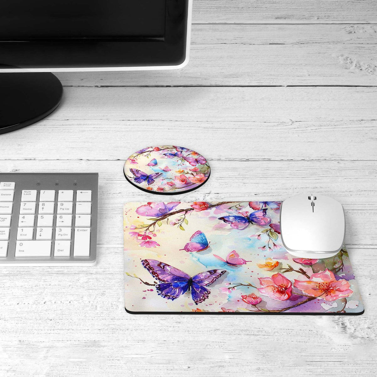 Purple butterfly desk set on a desk