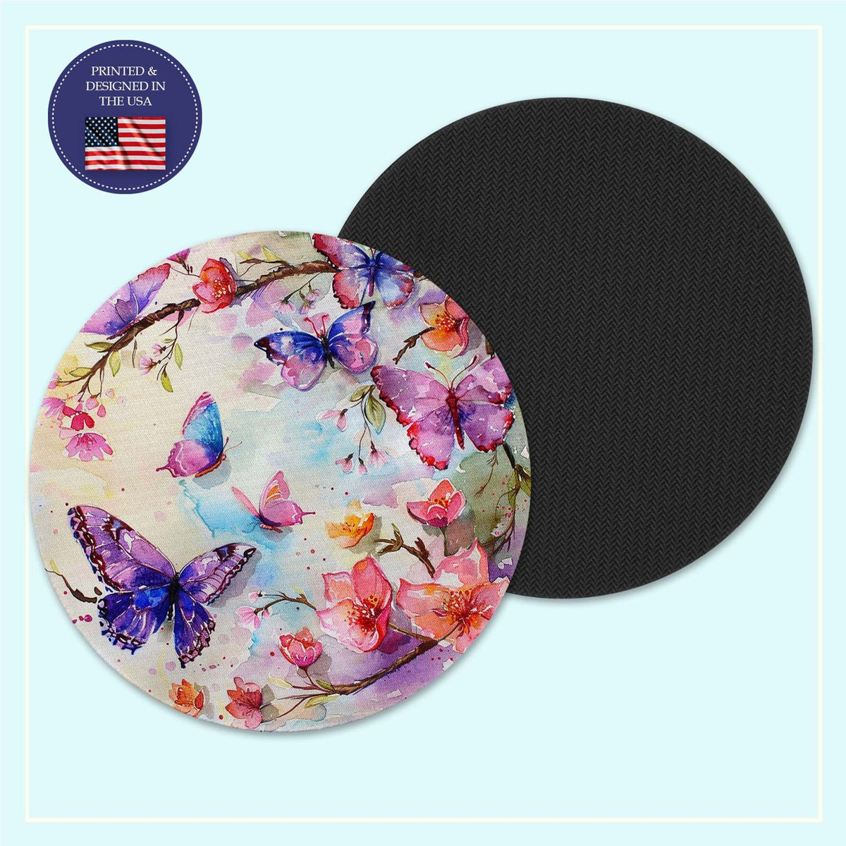 Purple butterfly neoprene coaster